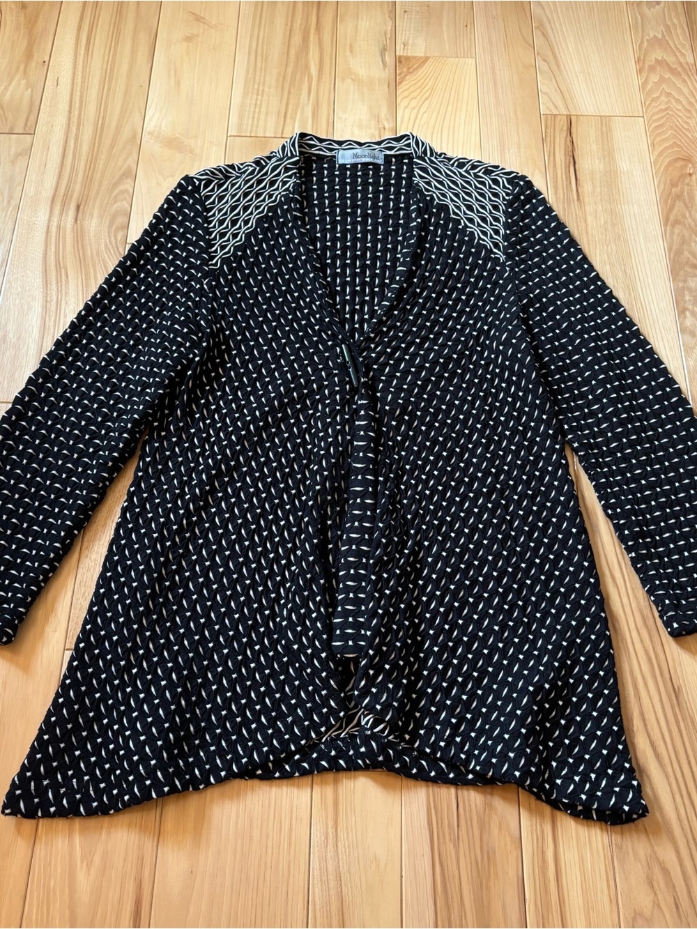 Moonlight Textured Cardigan Lagenlook Style Black Top
